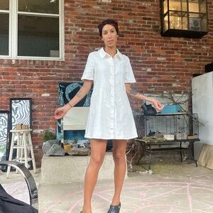 White denim button down mini dress